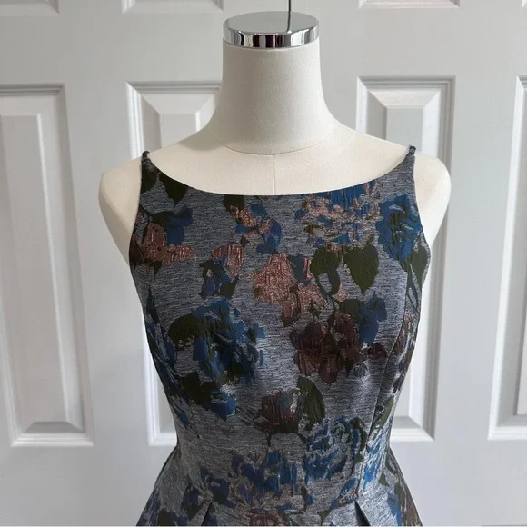 Gal Meets Glam Blue Dark Rose Gold Pleated Spaghetti Strap Cocktail Dress Size 0 - Picture 3 of 12